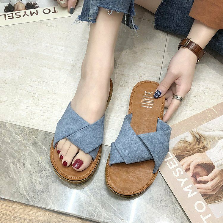 Sandalias De Gamuza Casual De Color Sólido Con Parte Inferior Cómoda Para Exteriores Para Mujer