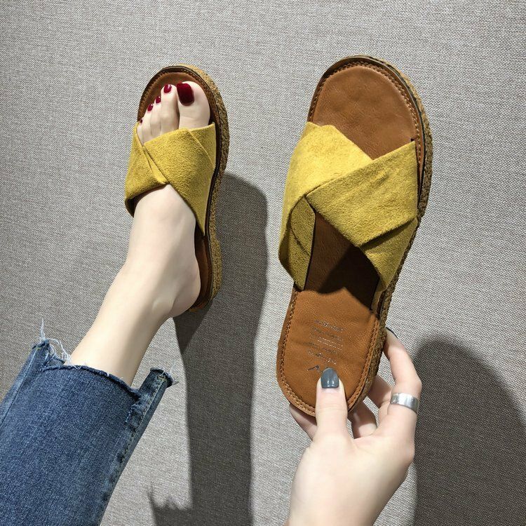 Sandalias De Gamuza Casual De Color Sólido Con Parte Inferior Cómoda Para Exteriores Para Mujer