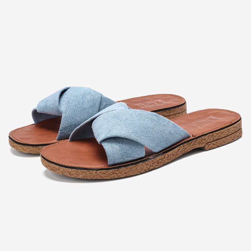 Sandalias De Gamuza Casual De Color Sólido Con Parte Inferior Cómoda Para Exteriores Para Mujer