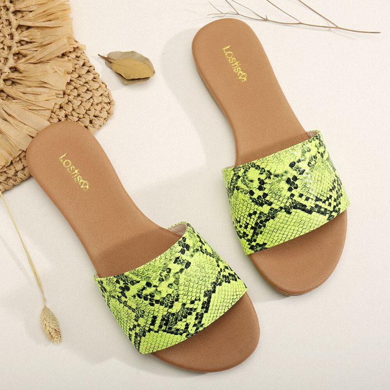 Sandalias Informales Con Diapositivas De Color Fluorescente Para Mujer