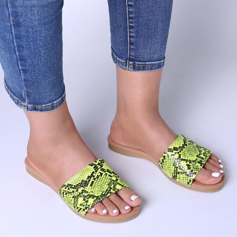 Sandalias Informales Con Diapositivas De Color Fluorescente Para Mujer