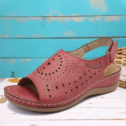 Sandalias De Lazo De Gancho Con Patrón Hueco Informal Para Mujer De Gran Tamaño