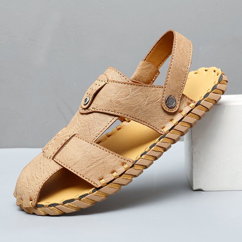 Sandalias De Microfibra Para Hombre Zapatillas Informales Transpirables De Dos Vías Con Punta Cerrada