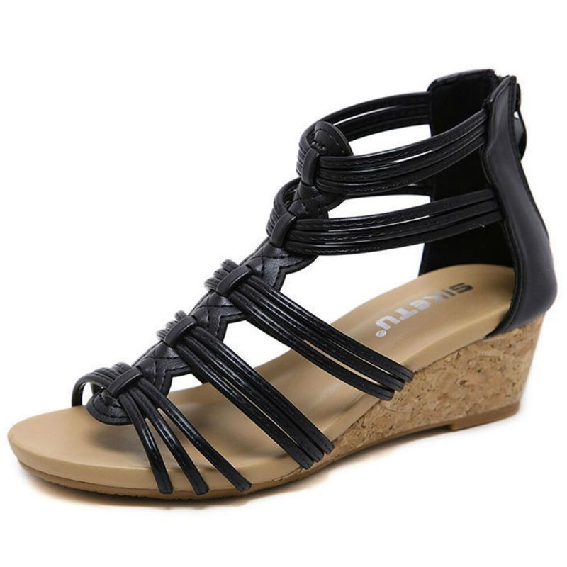 Sandalias Peep Toe Para Mujer Zapatos Cómodos Casuales Con Cremallera