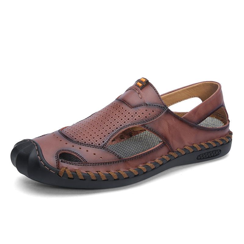 Sandalias De Piel De Vaca Suave Informal Con Orificio De Ventilación Transpirable Para Hombre