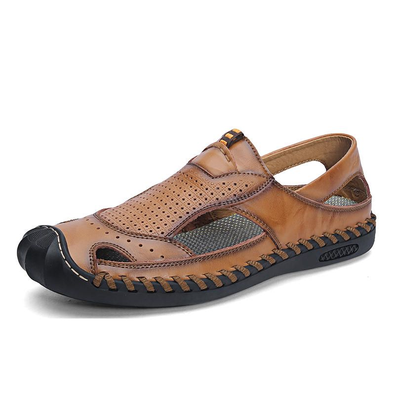 Sandalias De Piel De Vaca Suave Informal Con Orificio De Ventilación Transpirable Para Hombre