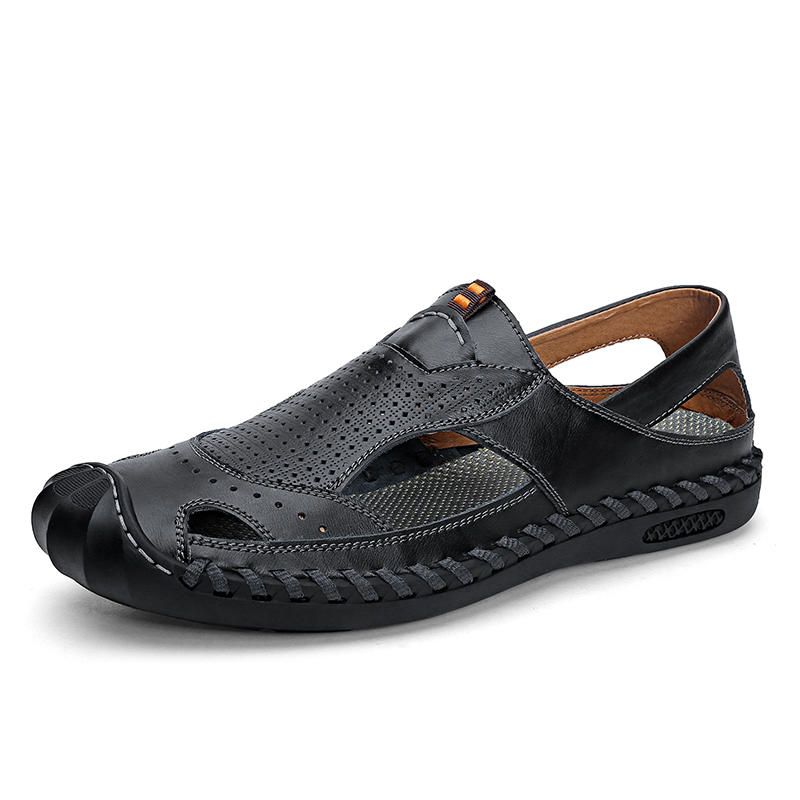 Sandalias De Piel De Vaca Suave Informal Con Orificio De Ventilación Transpirable Para Hombre