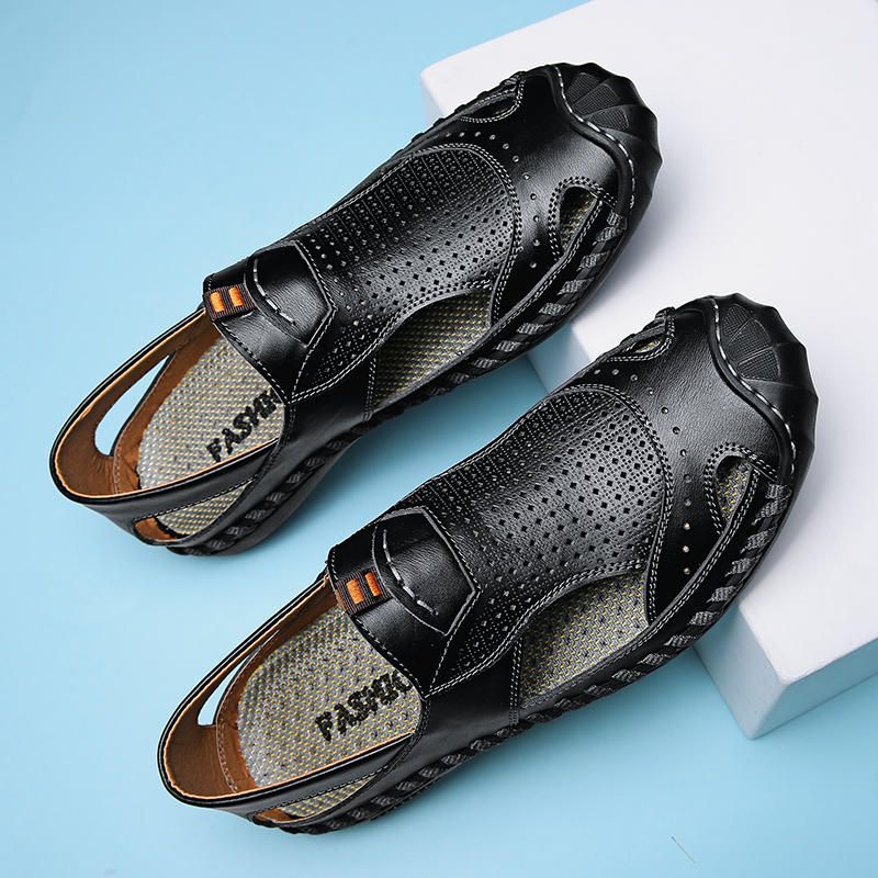 Sandalias De Piel De Vaca Suave Informal Con Orificio De Ventilación Transpirable Para Hombre