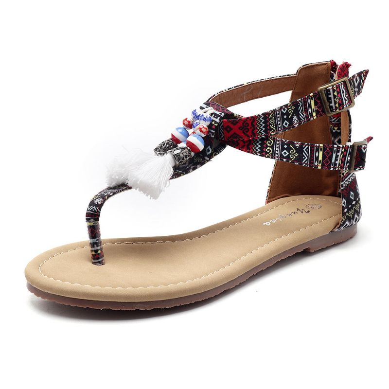 Sandalias Planas Bohemias Cómodas Con Flecos Para Mujer