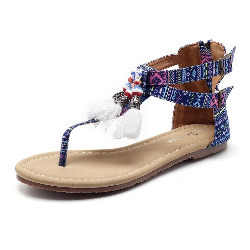 Sandalias Planas Bohemias Cómodas Con Flecos Para Mujer