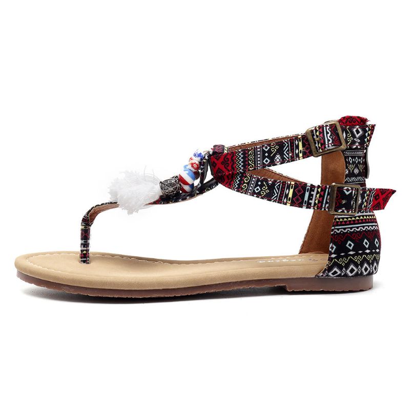 Sandalias Planas Bohemias Cómodas Con Flecos Para Mujer