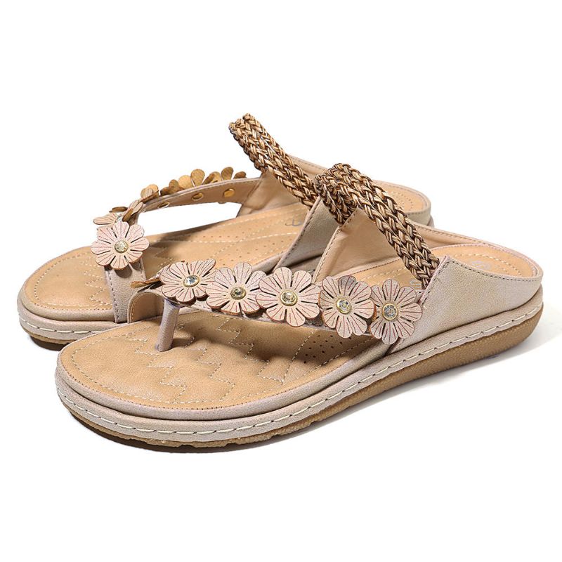 Sandalias Planas Cómodas Sofy De Flores De Tejido Bohemio