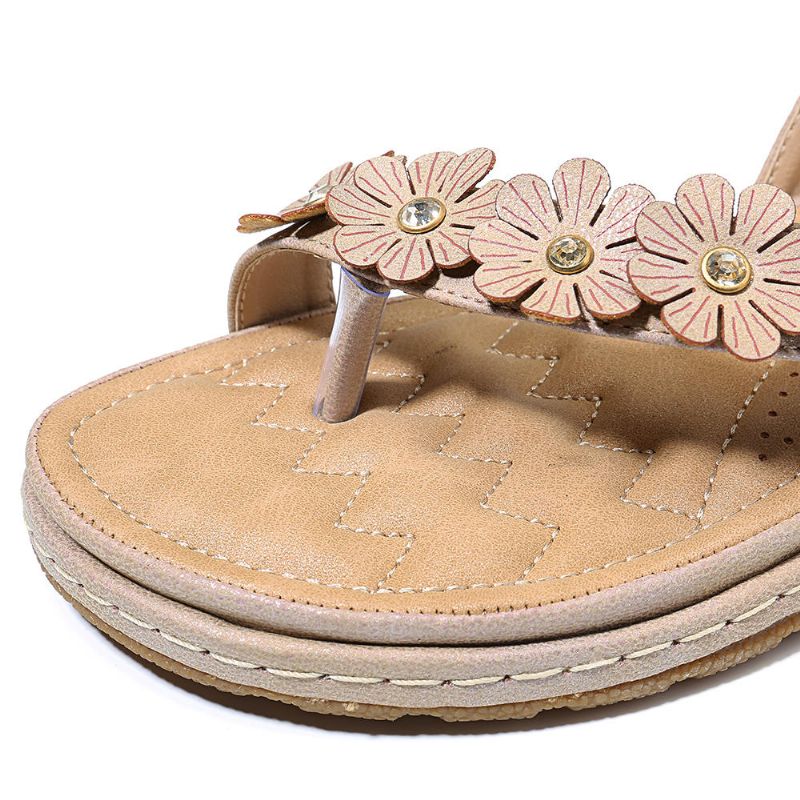 Sandalias Planas Cómodas Sofy De Flores De Tejido Bohemio