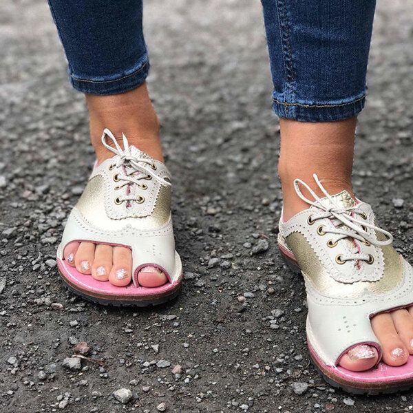 Sandalias Planas Con Anillo De Dedo Del Pie Con Cordones Informales Retro Para Mujer