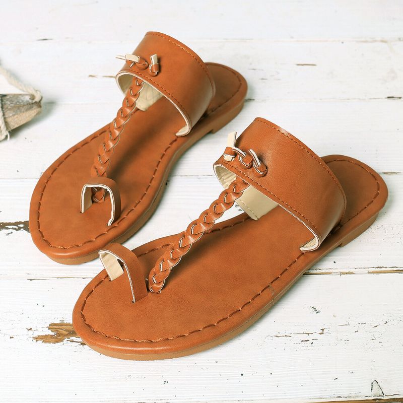 Sandalias Planas Con Chanclas Trenzadas Retro De Verano Para Mujer