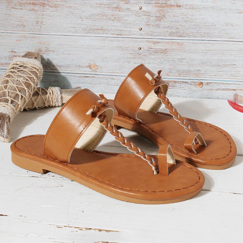 Sandalias Planas Con Chanclas Trenzadas Retro De Verano Para Mujer