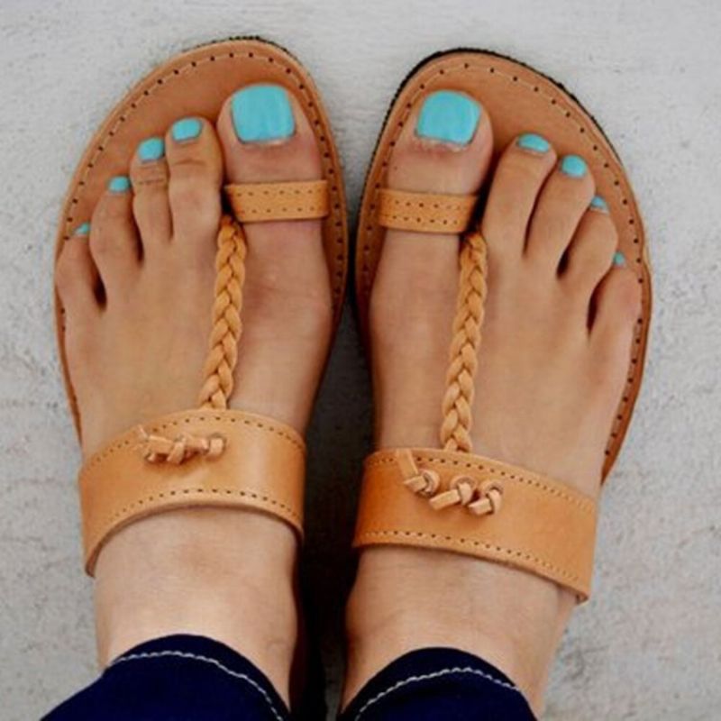 Sandalias Planas Con Chanclas Trenzadas Retro De Verano Para Mujer