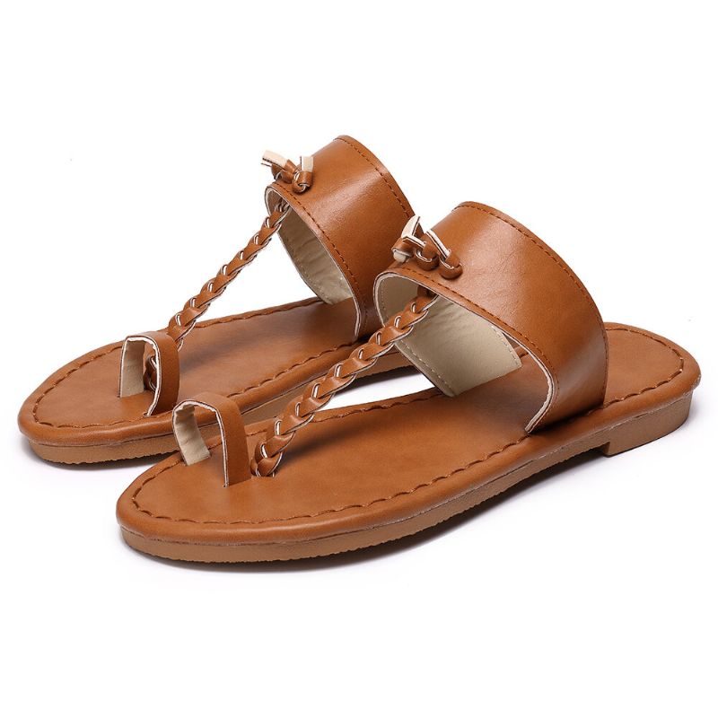 Sandalias Planas Con Chanclas Trenzadas Retro De Verano Para Mujer