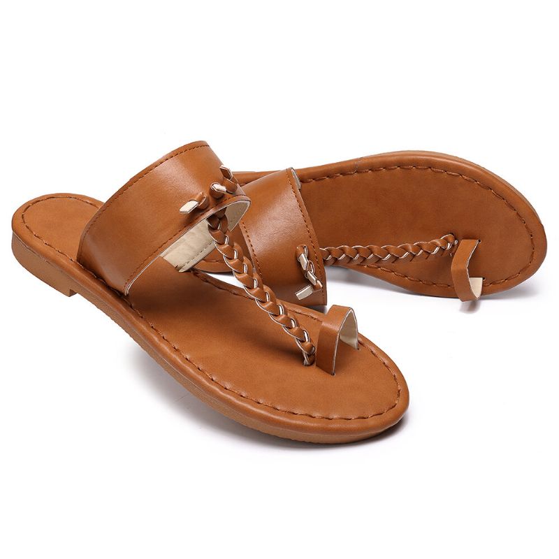 Sandalias Planas Con Chanclas Trenzadas Retro De Verano Para Mujer