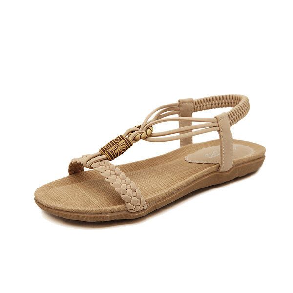 Sandalias Planas Con Cuentas De Verano Para Mujer De Gran Tamaño Zapatos Con Punta Abierta Chanclas De Playa Sandalias Con Zapatillas