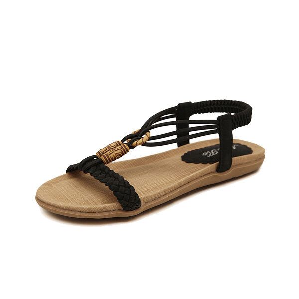 Sandalias Planas Con Cuentas De Verano Para Mujer De Gran Tamaño Zapatos Con Punta Abierta Chanclas De Playa Sandalias Con Zapatillas