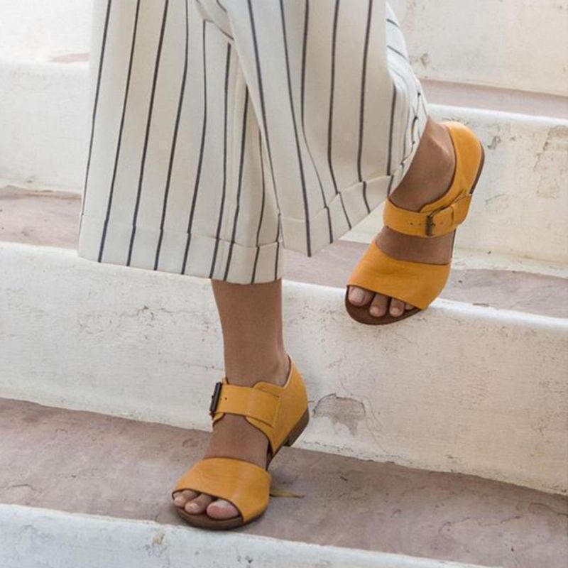 Sandalias Planas Con Hebilla Casual Peep Toe De Roma De Gran Tamaño