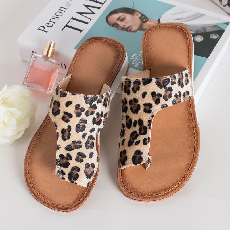 Sandalias Planas Con Punta De Leopardo Suave Y Cómoda De Gran Tamaño