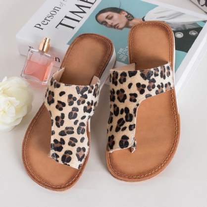 Sandalias Planas Con Punta De Leopardo Suave Y Cómoda De Gran Tamaño