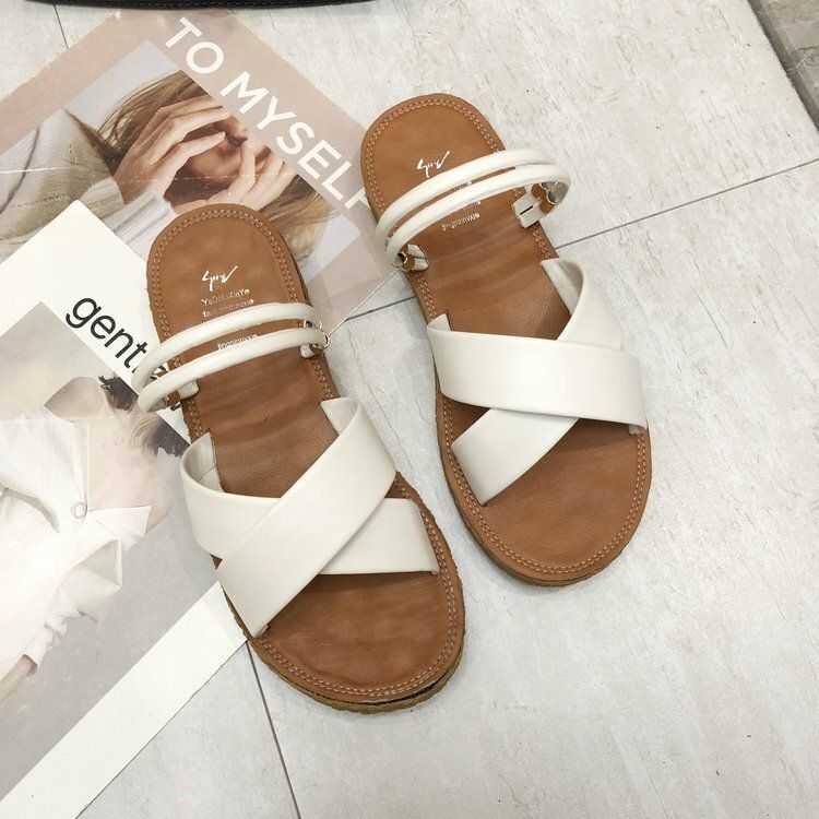 Sandalias Planas Con Tiras Cruzadas De Color Liso Para Mujer