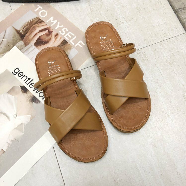 Sandalias Planas Con Tiras Cruzadas De Color Liso Para Mujer