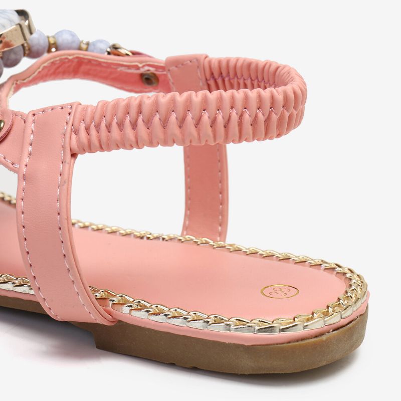 Sandalias Planas Elásticas Con Diseño De Abalorios Para Mujer