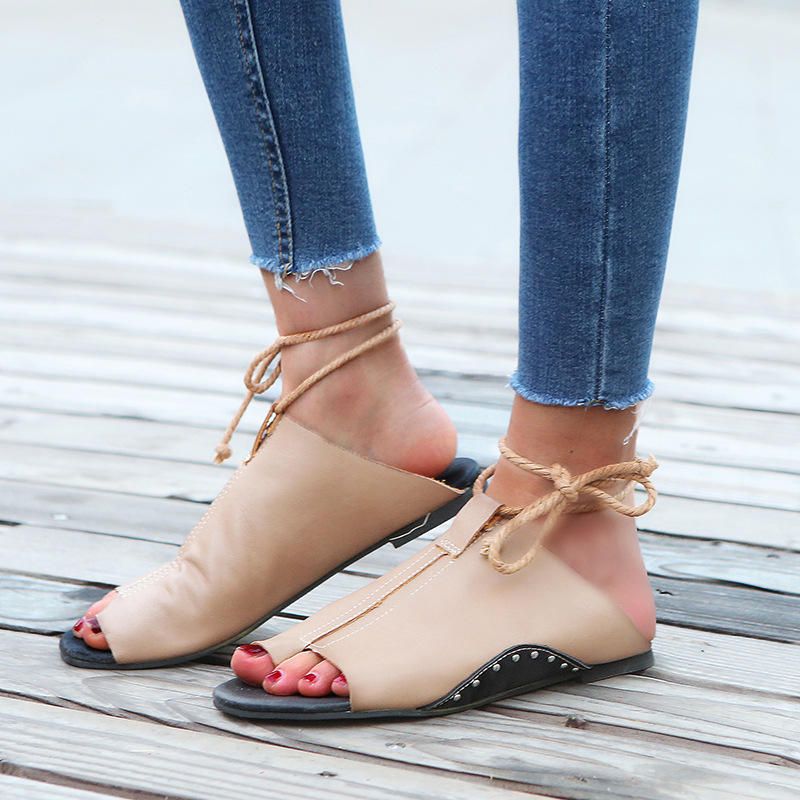 Sandalias Planas Flip Flop Con Cordones Zapatos Casuales Cómodos