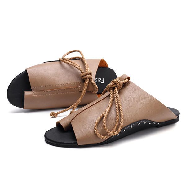 Sandalias Planas Flip Flop Con Cordones Zapatos Casuales Cómodos