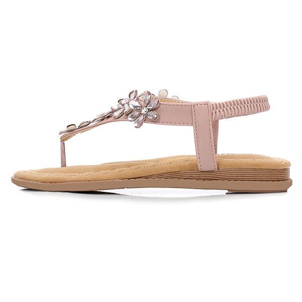 Sandalias Planas Informales Con Punta De Clip De Flores De Cristal Bohemio Para Mujer