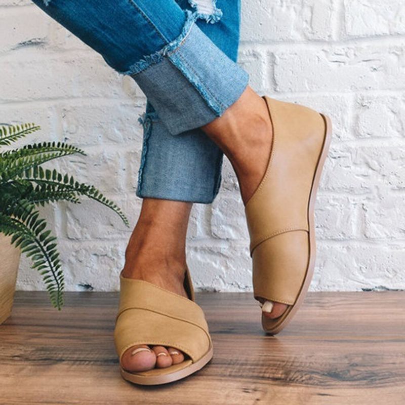 Sandalias Planas Informales Peep Toe Transpirables Cómodas Para Mujer