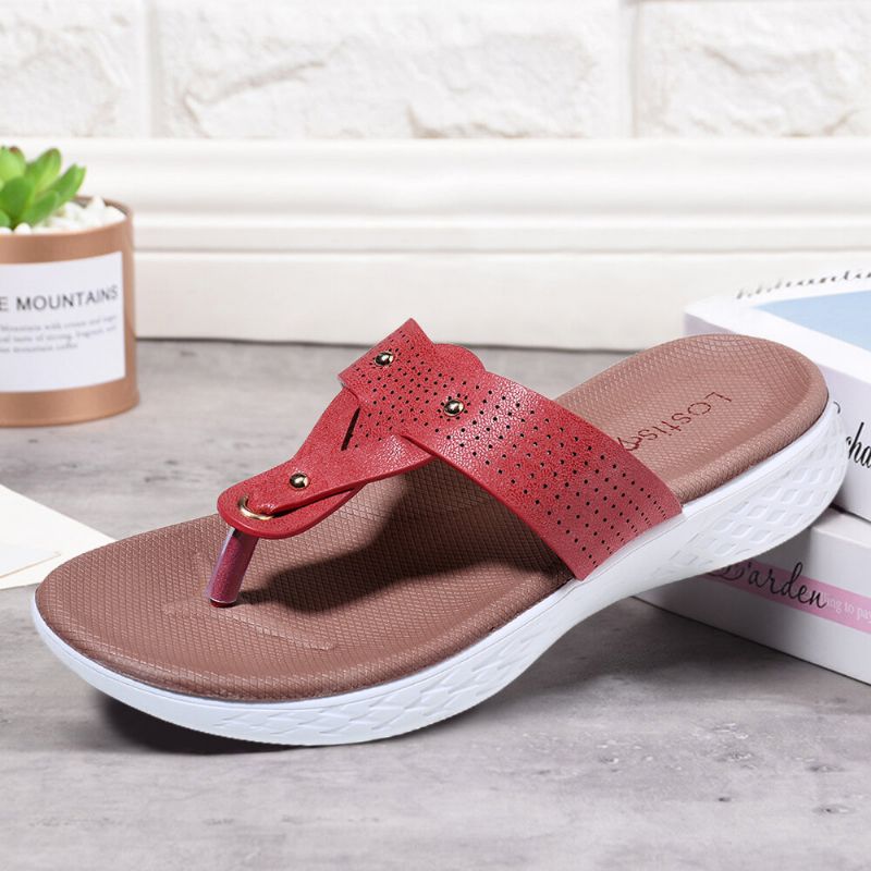 Sandalias Planas Informales De Playa De Verano Con Remaches Y Chanclas Para Mujer