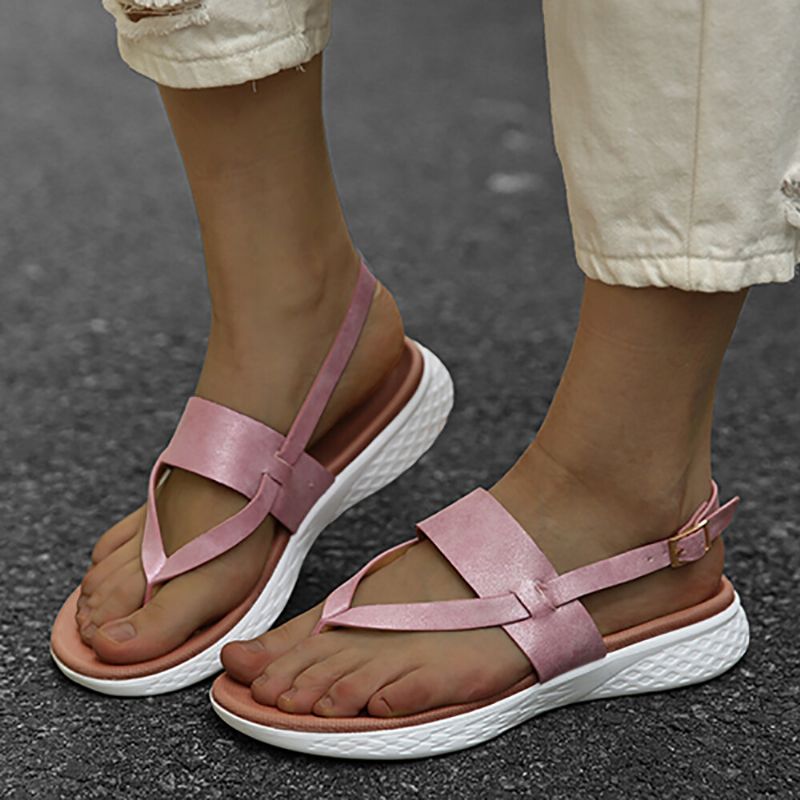 Sandalias Planas Informales De Suela Suave Con Hebilla Trasera Y Chanclas Para Mujer