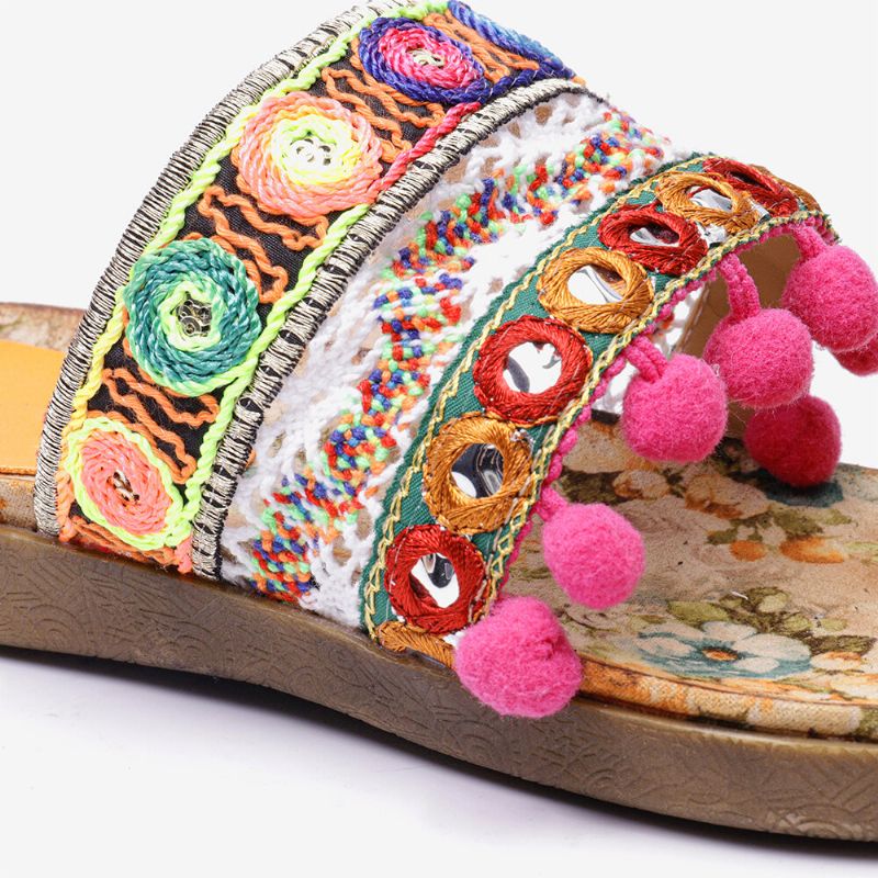 Sandalias Planas Informales De Verano Con Suela Suave Y Anillo De Dedo Bordado Bohemio Para Mujer