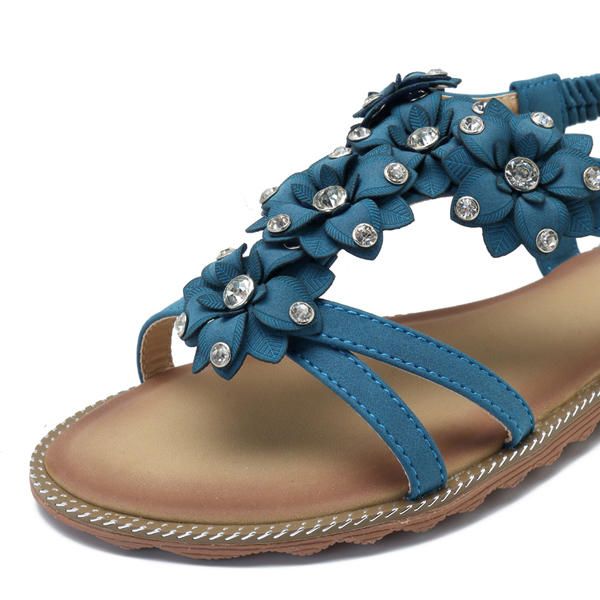 Sandalias Planas De Playa Con Zapatos Casuales De Flores Bohemias Para Mujer