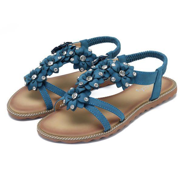 Sandalias Planas De Playa Con Zapatos Casuales De Flores Bohemias Para Mujer