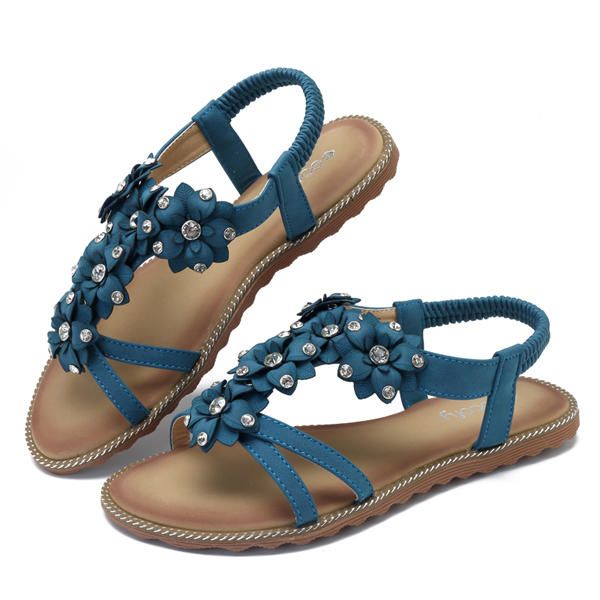 Sandalias Planas De Playa Con Zapatos Casuales De Flores Bohemias Para Mujer