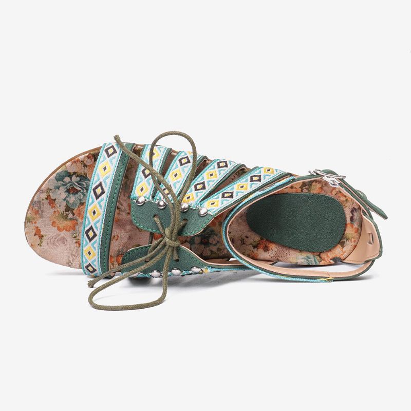 Sandalias Planas De Playa De Verano Informal Con Hebilla De Punta Abierta Bordada Bohemia Para Mujer