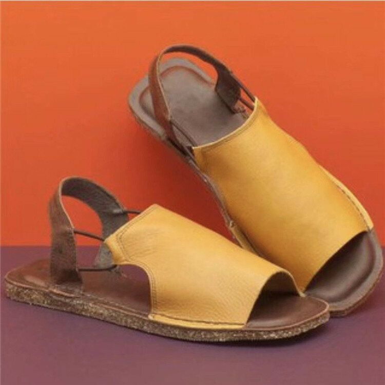 Sandalias Planas Romanas De Verano Con Tirantes Casuales De Color Sólido Ahuecadas De Gran Tamaño Para Mujer