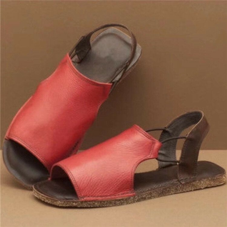 Sandalias Planas Romanas De Verano Con Tirantes Casuales De Color Sólido Ahuecadas De Gran Tamaño Para Mujer