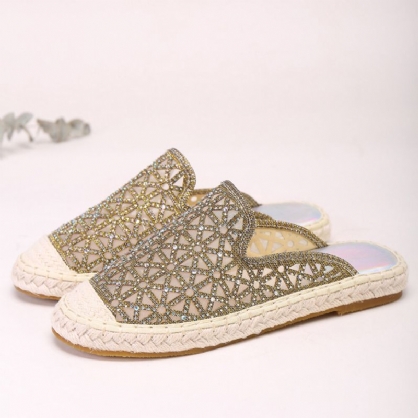 Sandalias Planas Sin Espalda Cómodas Con Diamantes De Imitación Casuales Para Mujer