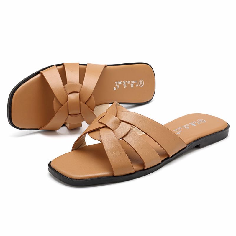 Sandalias Planas De Tejido Casual Para Mujer