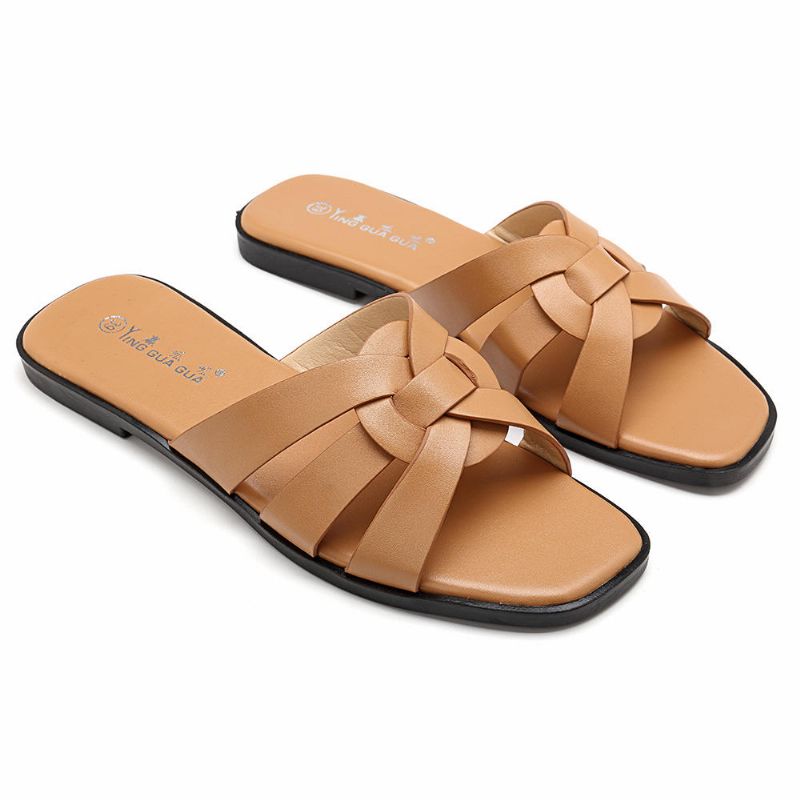 Sandalias Planas De Tejido Casual Para Mujer