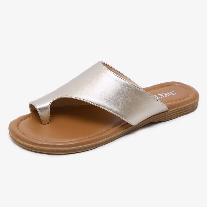 Sandalias Planas De Verano Casuales De Color Puro Con Punta De Clip Para Mujer