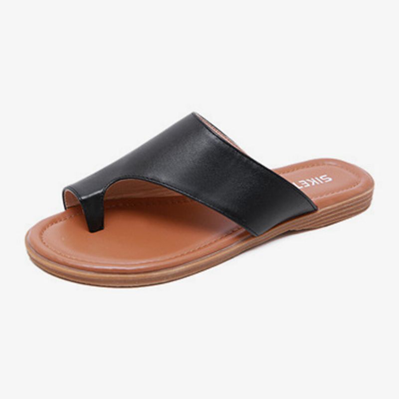 Sandalias Planas De Verano Casuales De Color Puro Con Punta De Clip Para Mujer