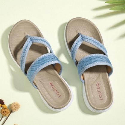 Sandalias Planas De Verano Con Costuras De Suela Suave Y Chanclas Para Mujer